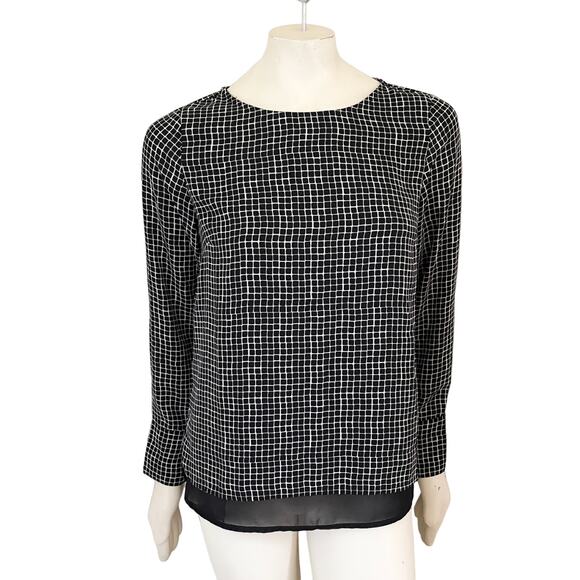 THE LIMITED Crosshatch Print Layered Tunic Blouse in Black White SZ S - Picture 11 of 11